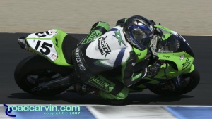 2007 Pro Honda Oils Supersport Championship - Steve Rapp Turn 3: Steve Rapp on his Attack Performance Kawasaki ZX-6R in turn 3.